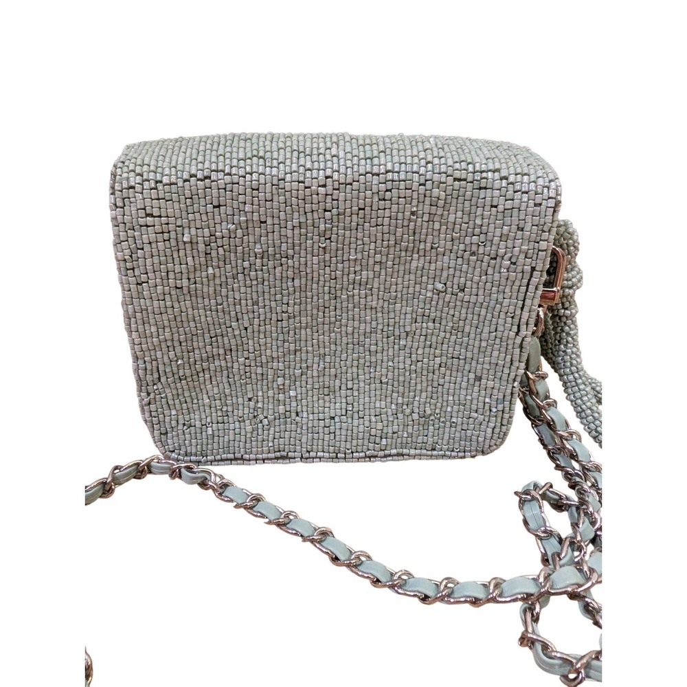 Anthropologie Aquamarine Glass Beaded Bow‎ Detail Wristlet & Crossbody Strap - Picture 5 of 9
